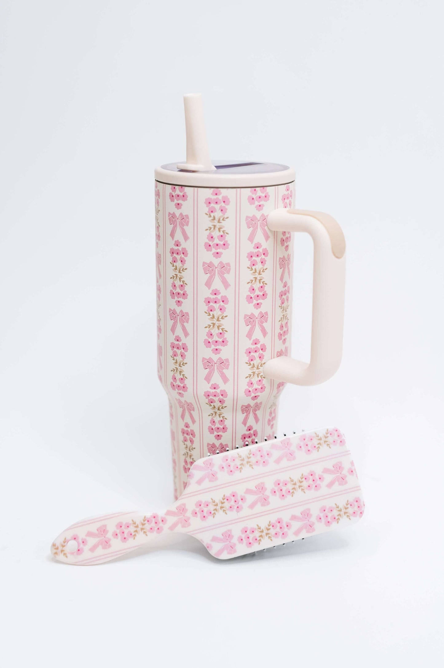 Girly Girl Bow and Floral Hair Brush