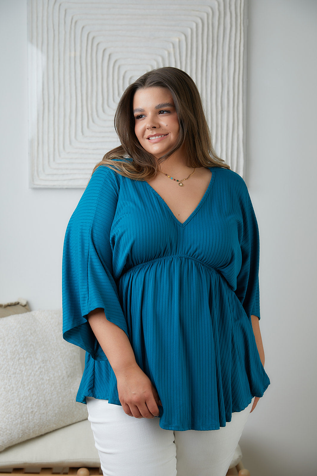 Storied Moments Draped Peplum Top in Teal!