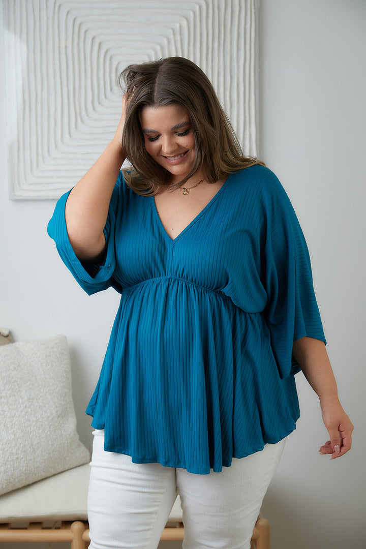 Storied Moments Draped Peplum Top in Teal!