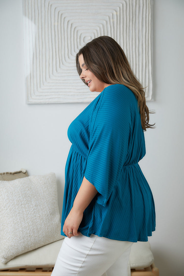 Storied Moments Draped Peplum Top in Teal!