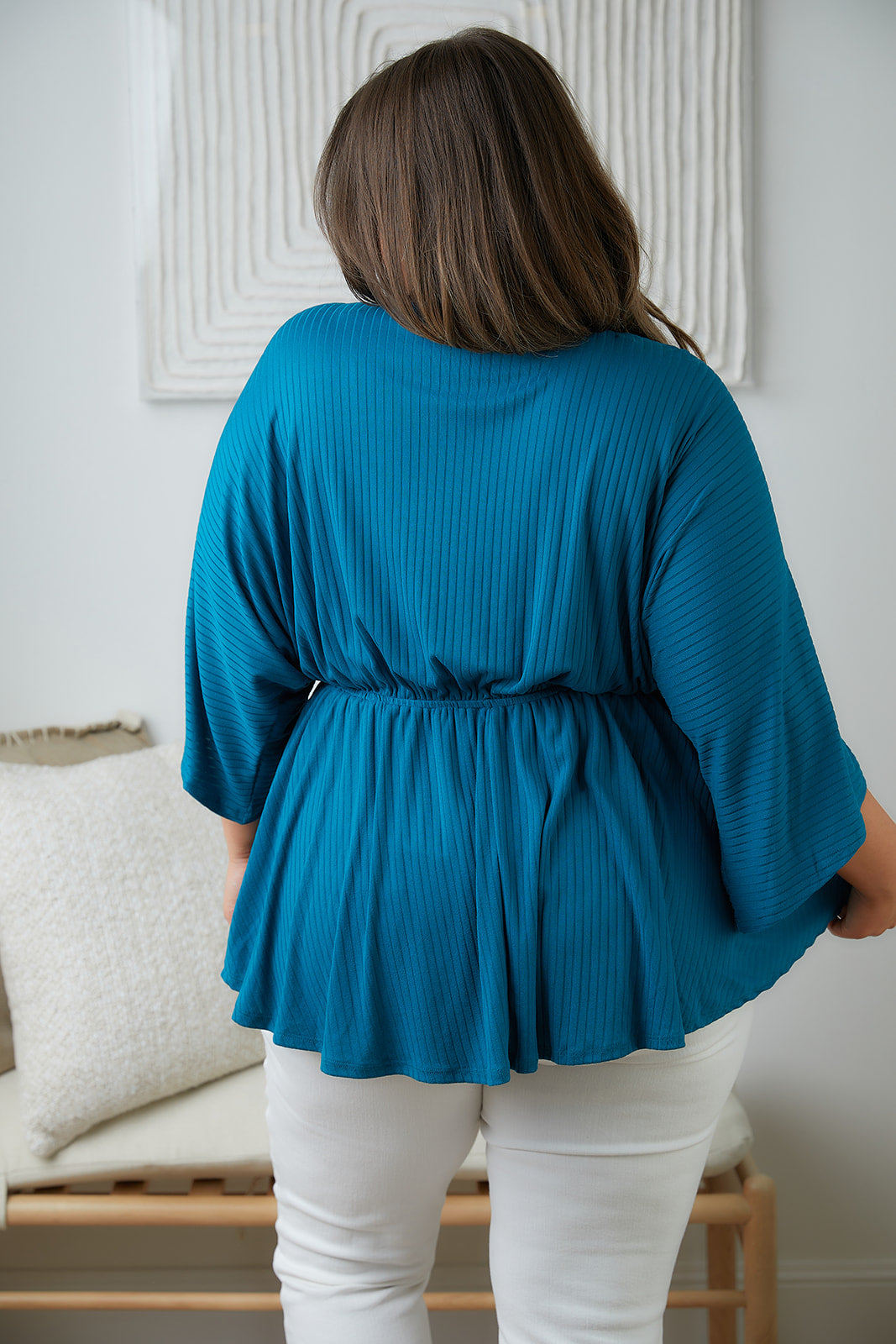 Storied Moments Draped Peplum Top in Teal!