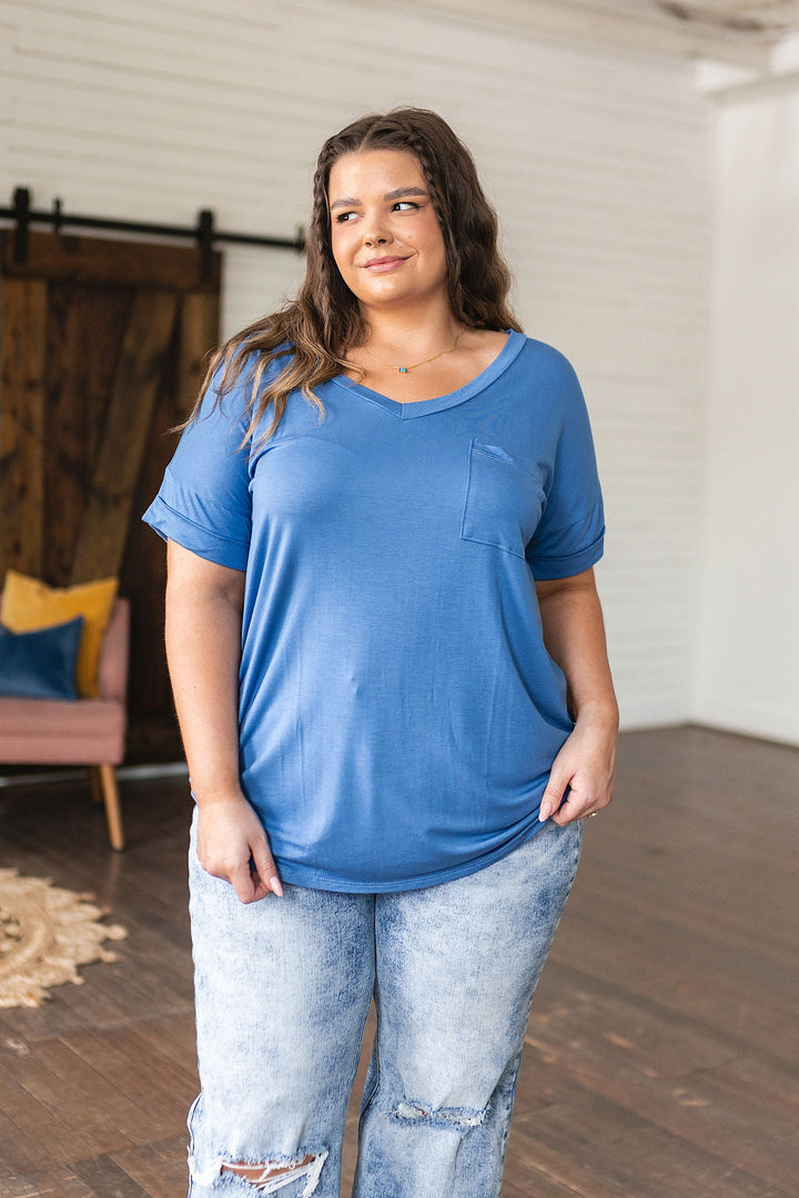 Absolute Favorite V-Neck Top in Azure!