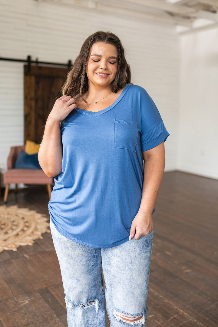 Absolute Favorite V-Neck Top in Azure!