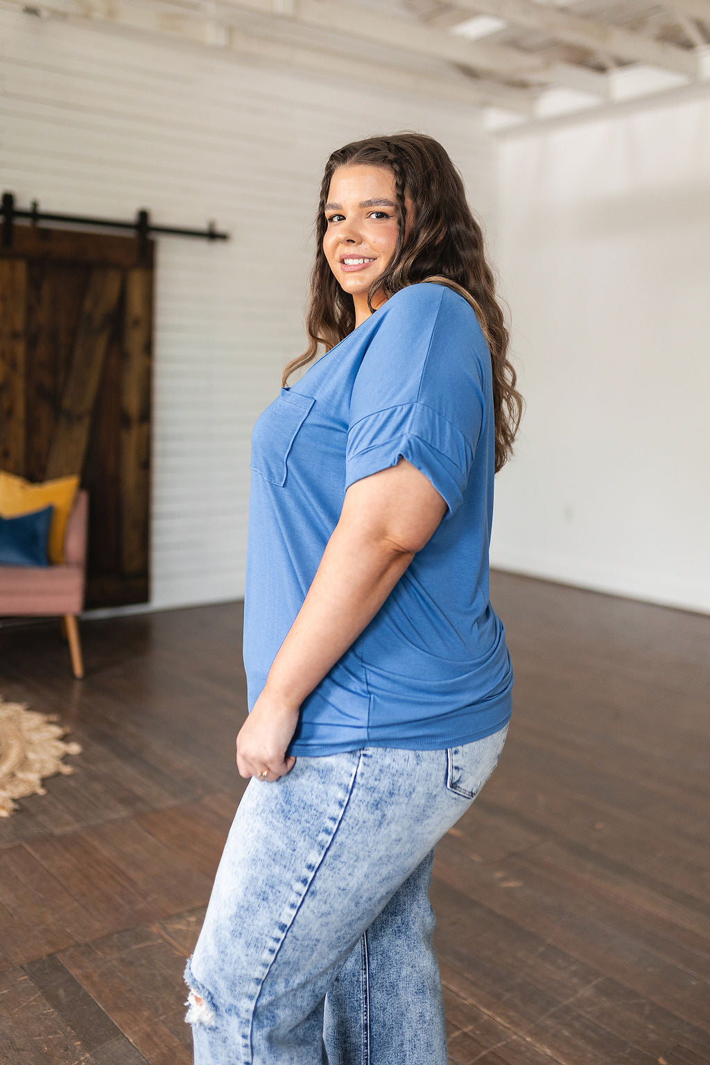 Absolute Favorite V-Neck Top in Azure!