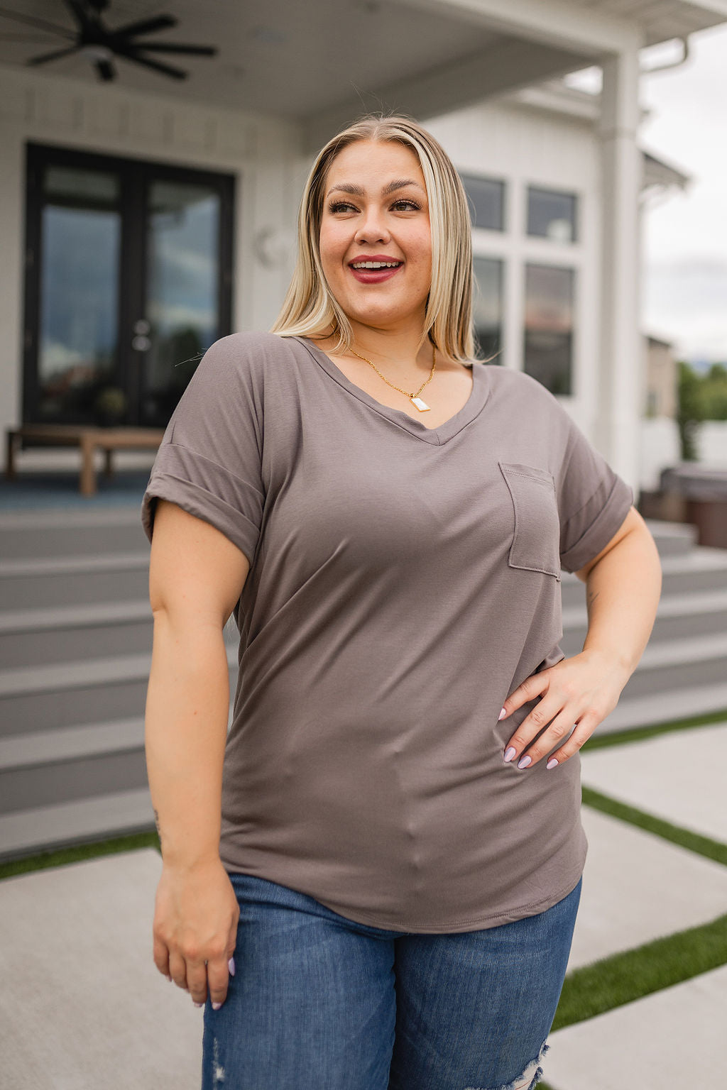 Absolute Favorite V-Neck in Dark Taupe!