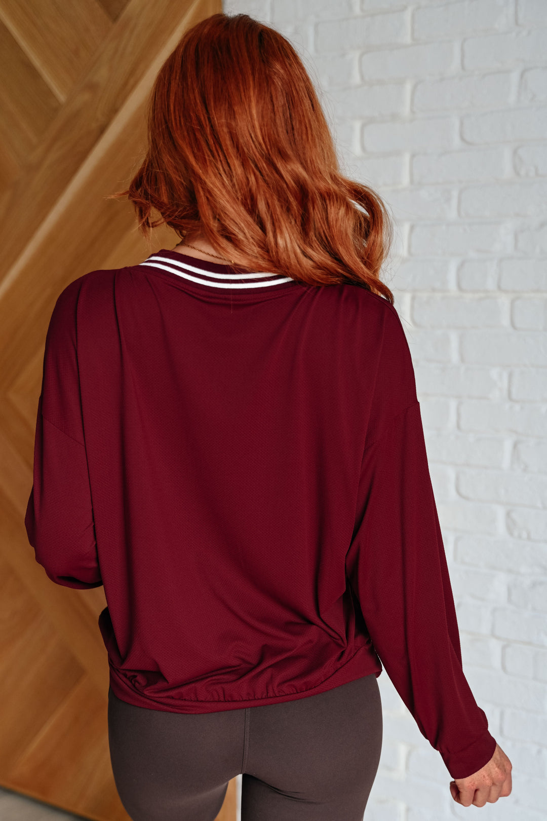 All Out Comfort V-Neck Pullover in Red Merlot