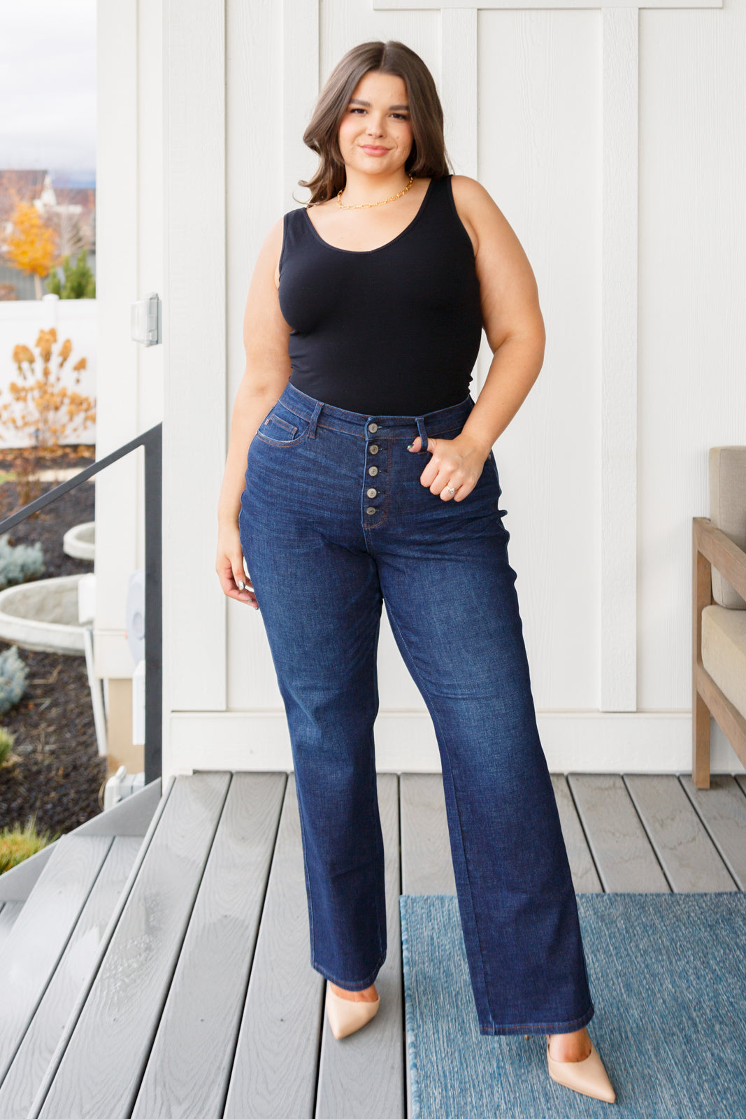 Judy Blue High Rise Button-Fly Straight Jeans