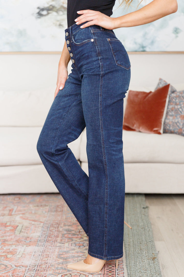 Judy Blue High Rise Button-Fly Straight Jeans