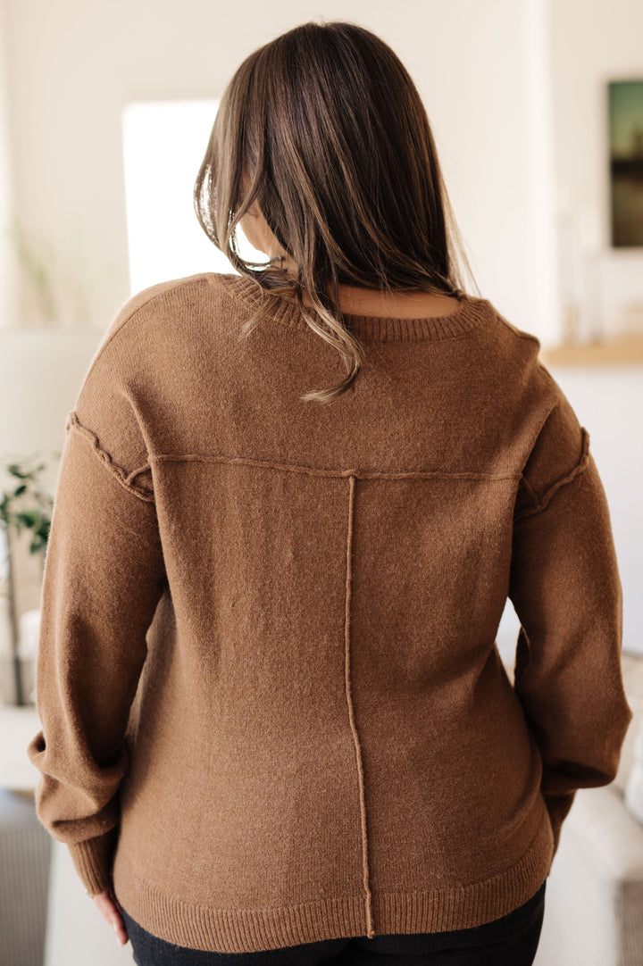 Back to Life V-Neck Sweater in Mocha!