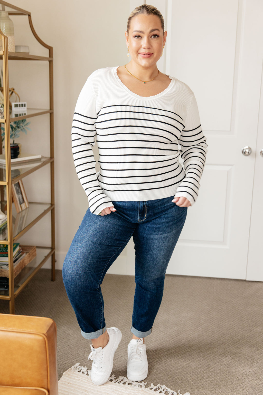 Be Still V-Neck Striped Sweater!