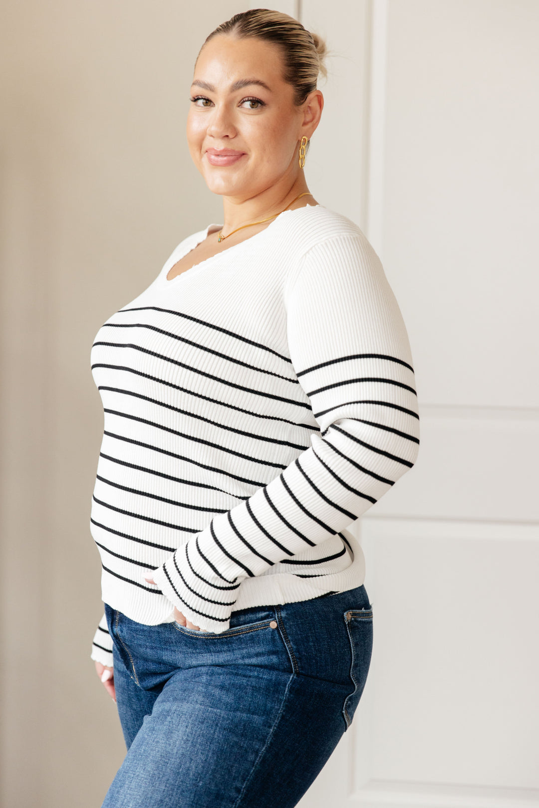 Be Still V-Neck Striped Sweater!