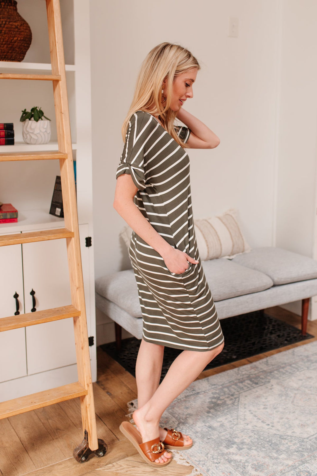 Believe in Now T-Shirt Dress in Olive!