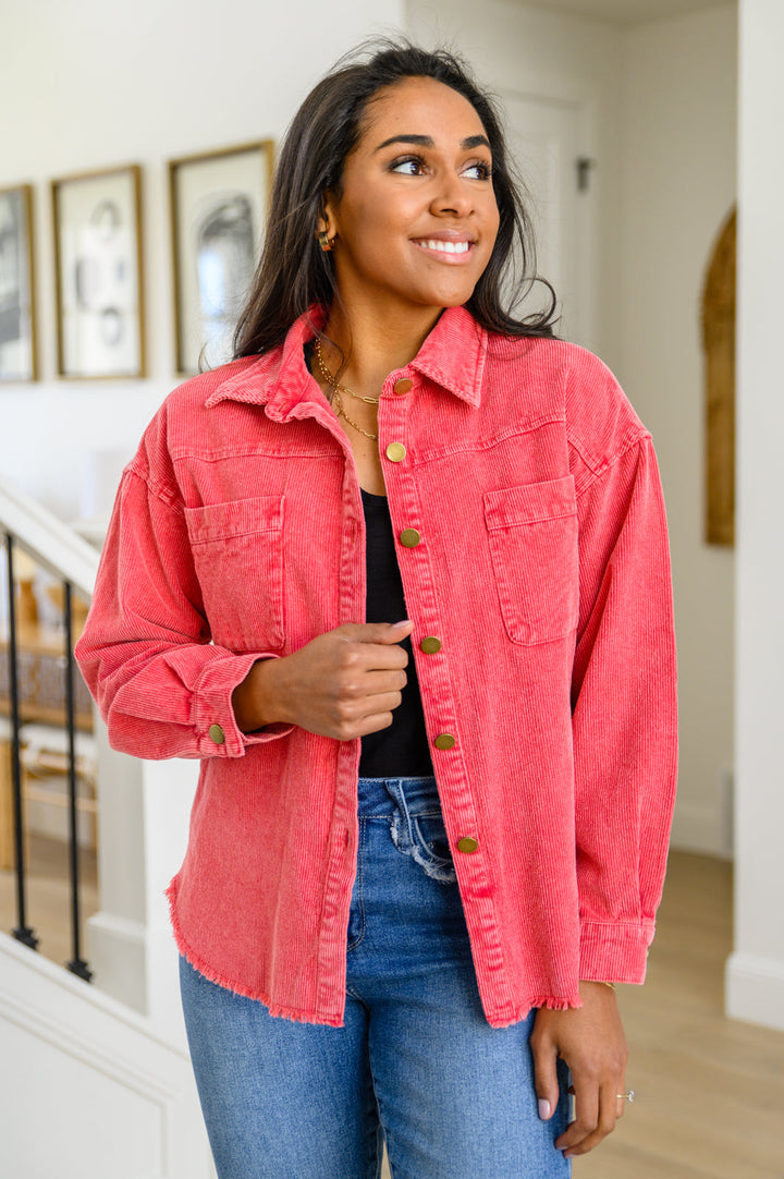 Best Day Ever Corduroy Shacket In Red!