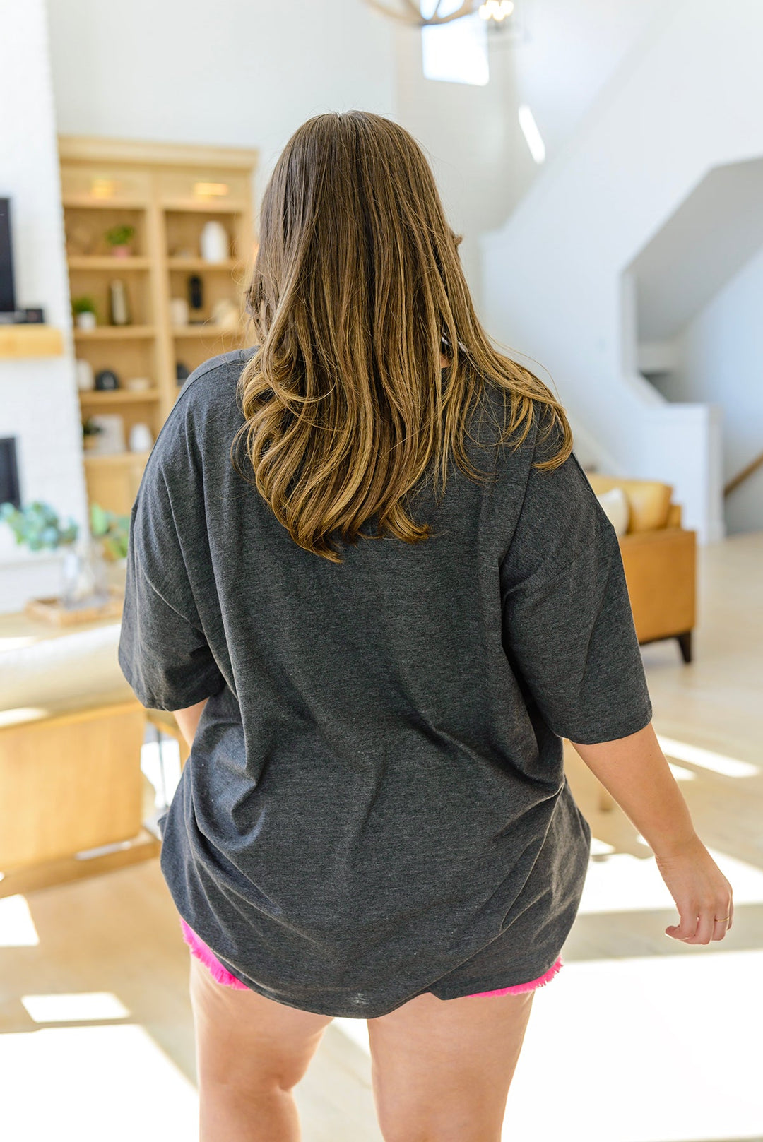 Boxy V Neck Boyfriend Tee In Charcoal!