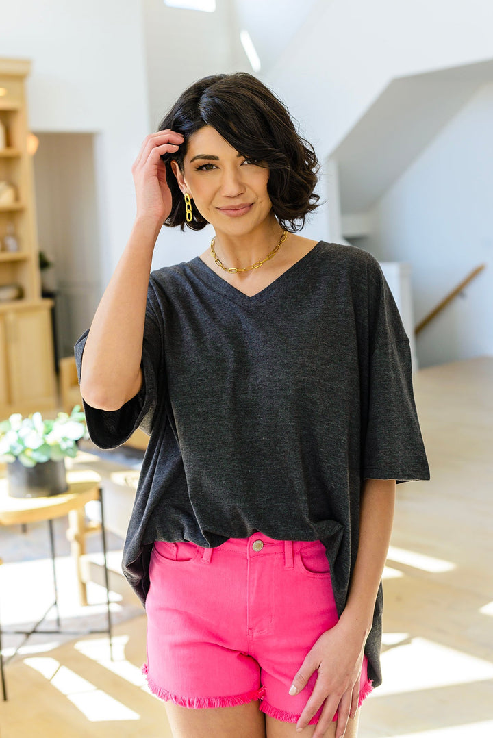 Boxy V Neck Boyfriend Tee In Charcoal!