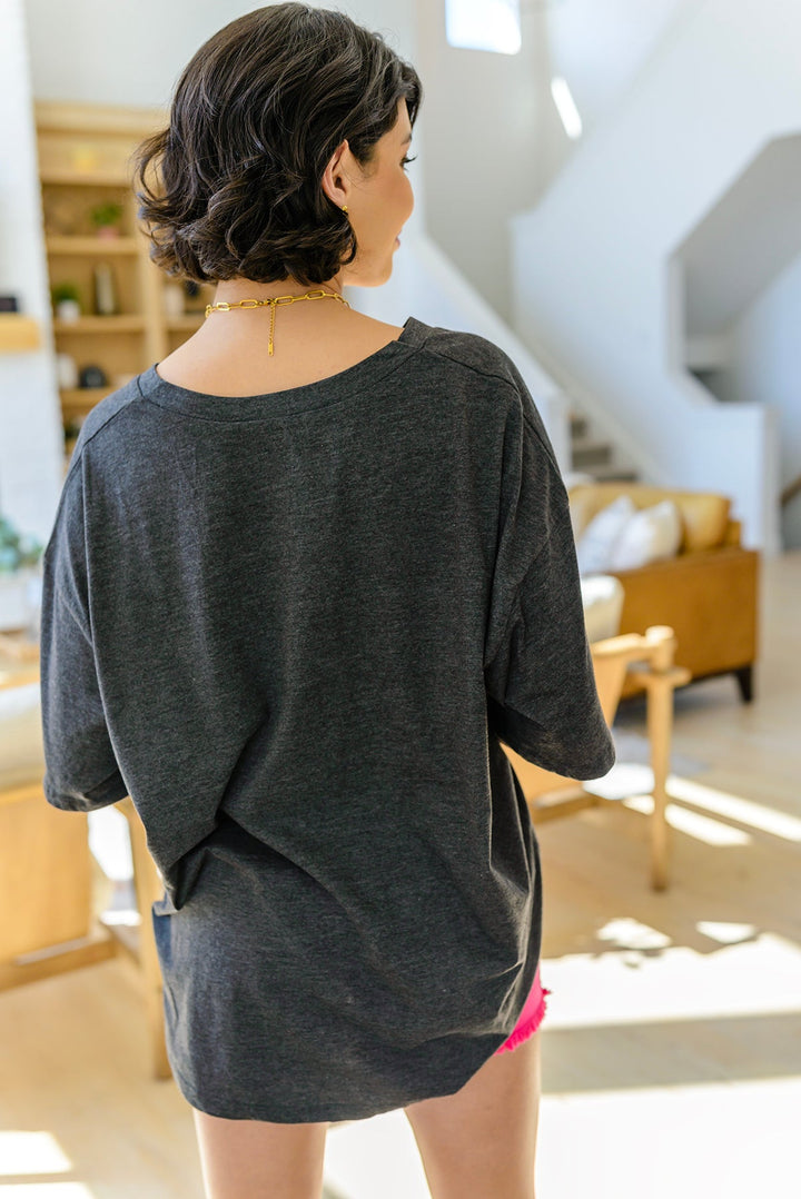 Boxy V Neck Boyfriend Tee In Charcoal!