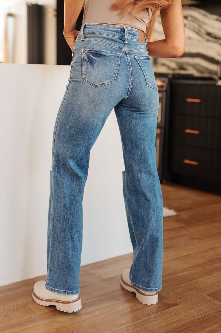 Judy Blue High Rise Control Top Distressed Straight Jeans