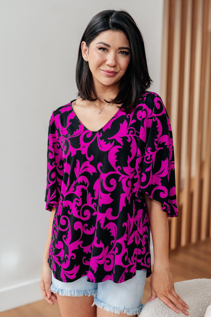 Casually Cute V-Neck Top in Magenta!