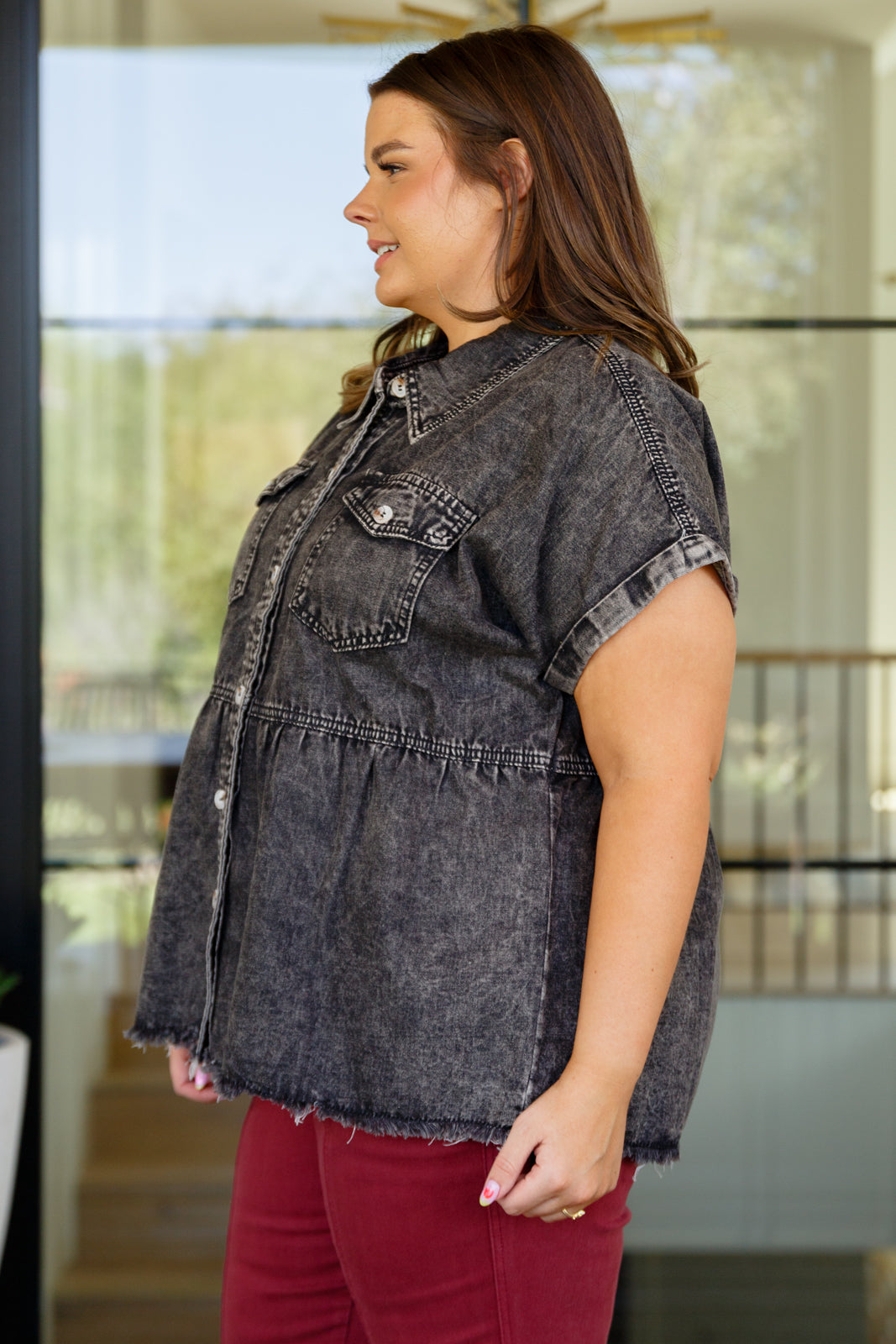 Cool and Carefree Denim Button Down!