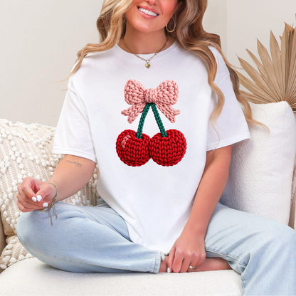 Crochet Cherry Graphic Tee and Sweatshirt