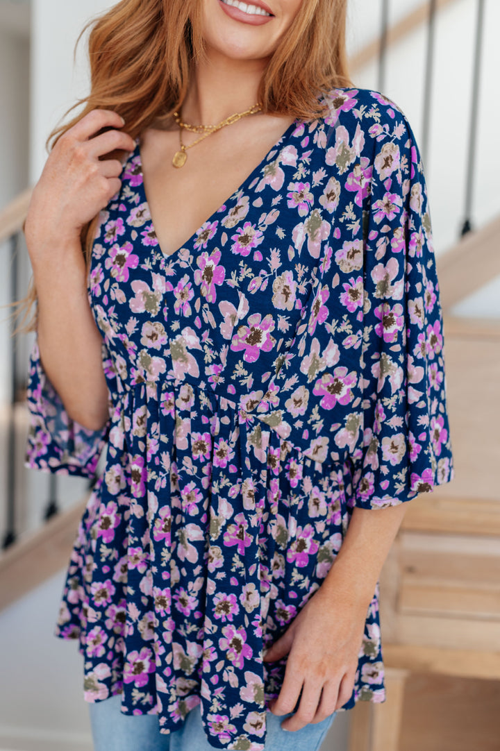 Dearest Dreamer Peplum Top in Navy Floral!