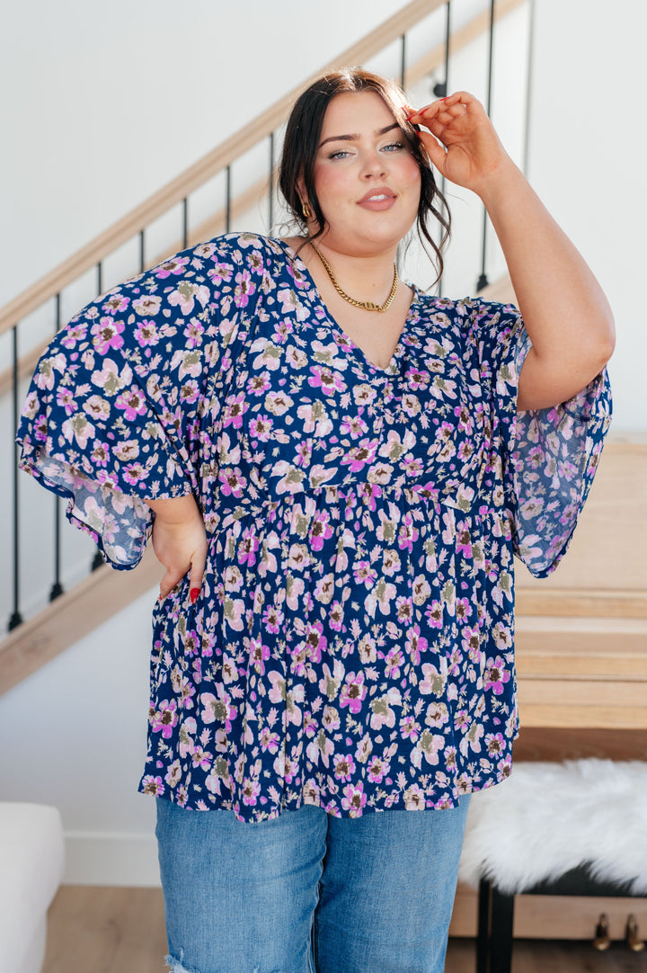 Dearest Dreamer Peplum Top in Navy Floral!