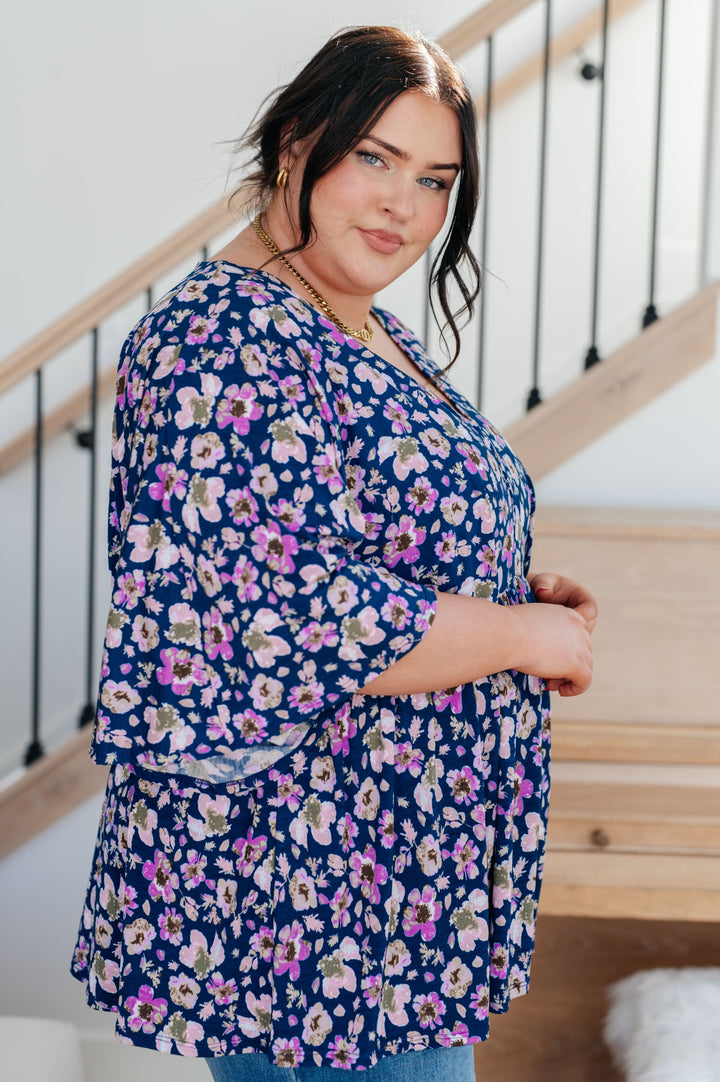 Dearest Dreamer Peplum Top in Navy Floral!