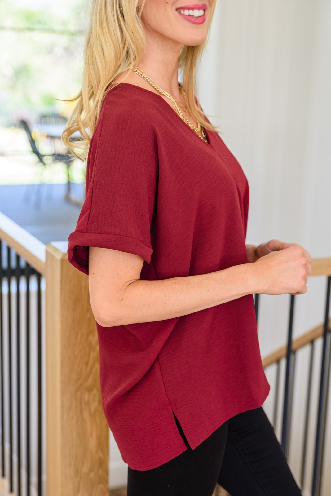 Delightful Days Dolman Sleeve Top In Burgundy!