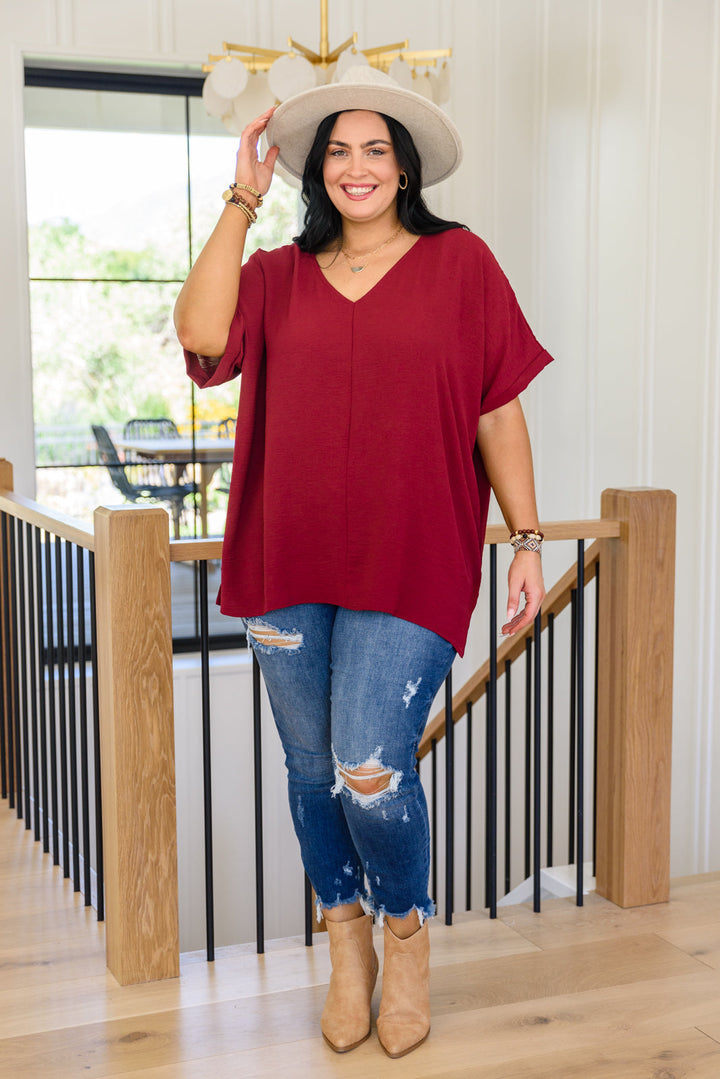 Delightful Days Dolman Sleeve Top In Burgundy!