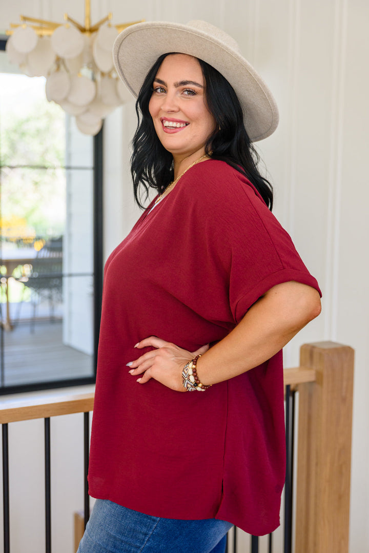 Delightful Days Dolman Sleeve Top In Burgundy!