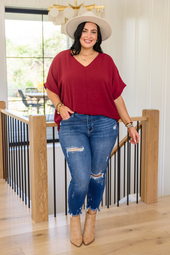 Delightful Days Dolman Sleeve Top In Burgundy!