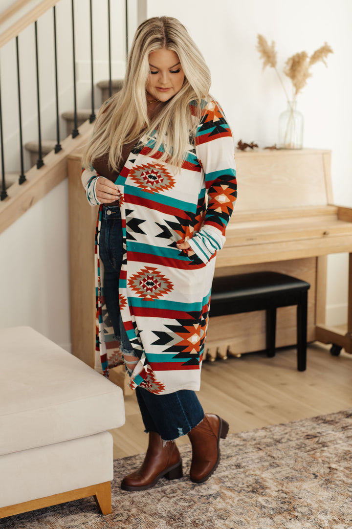 Desert Winter Aztec Print Long Cardigan!