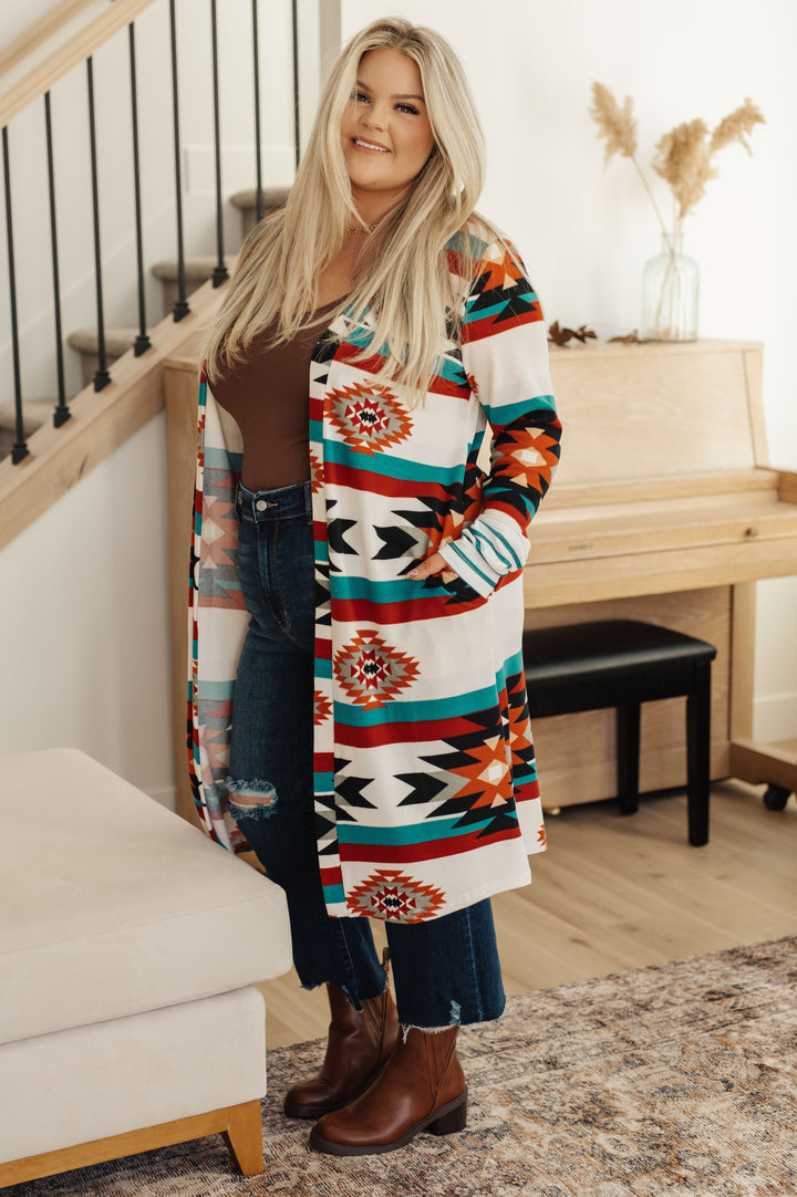 Desert Winter Aztec Print Long Cardigan!