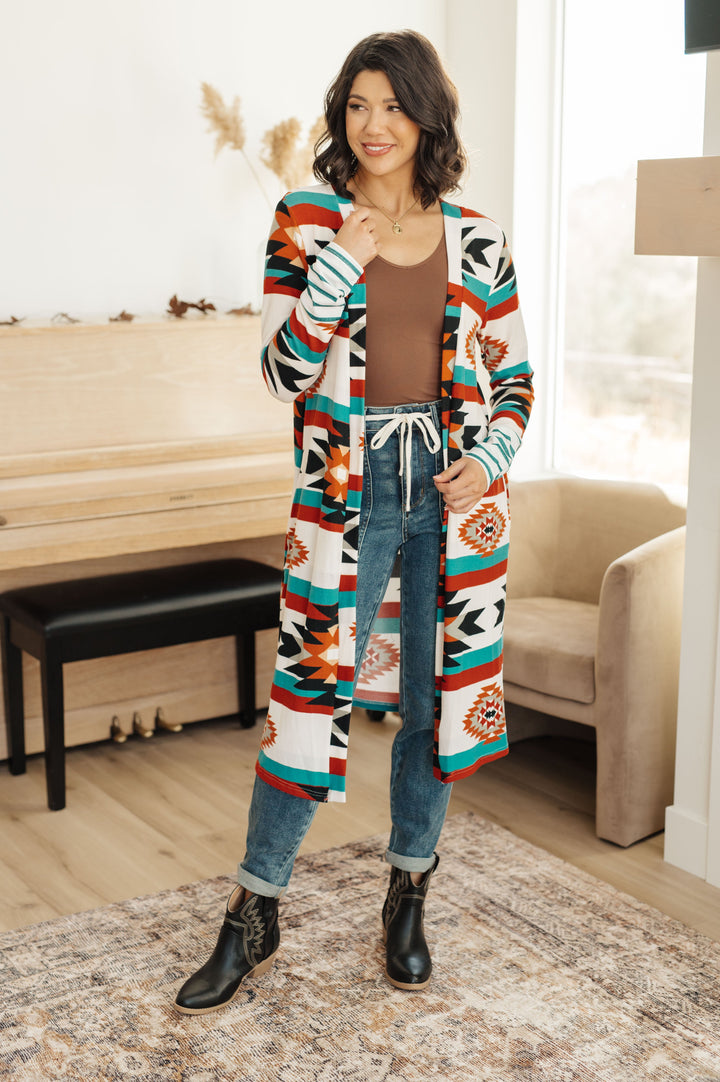 Desert Winter Aztec Print Long Cardigan!