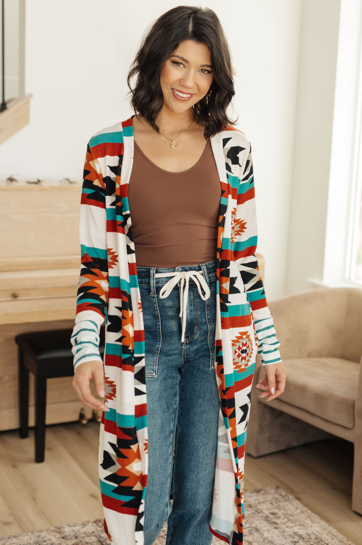 Desert Winter Aztec Print Long Cardigan!