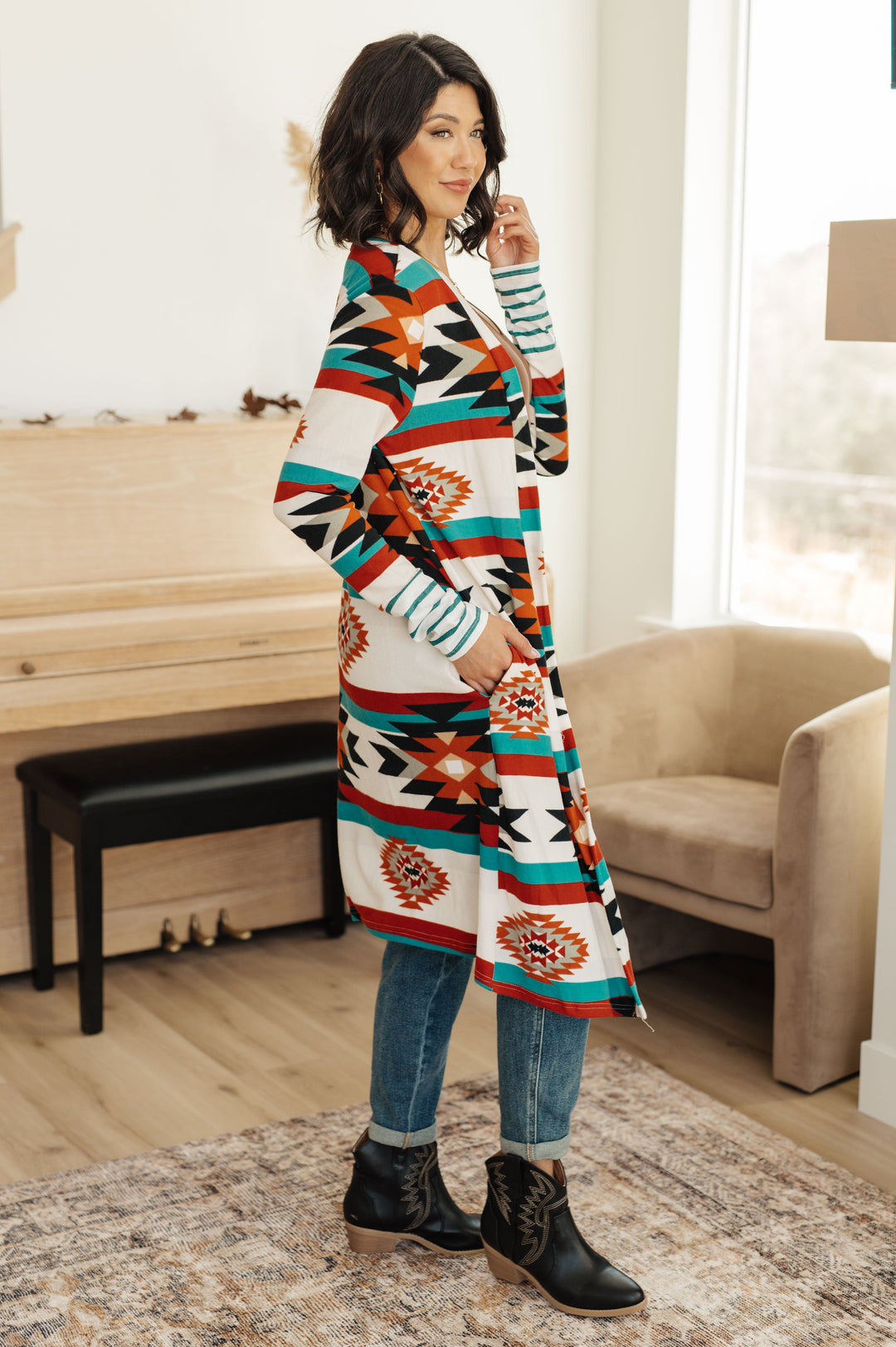 Desert Winter Aztec Print Long Cardigan!