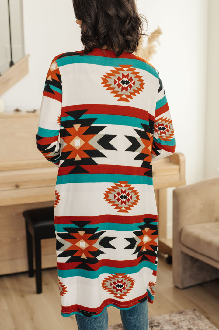 Desert Winter Aztec Print Long Cardigan!