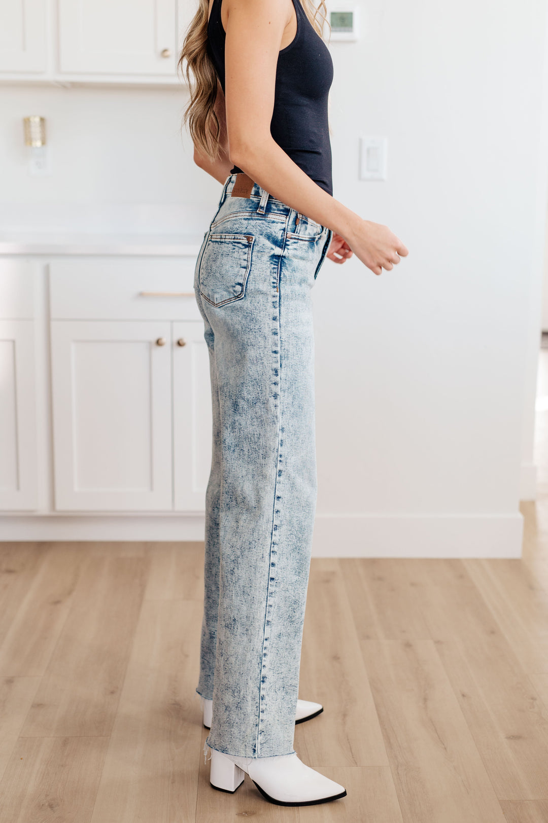 Judy Blue High Waist Mineral Wash Raw Hem Wide Leg Jeans