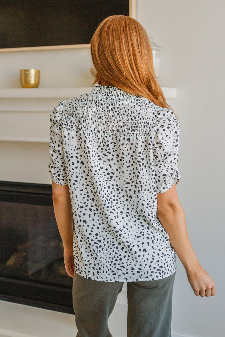 Dottie Ruched Mock Neck Blouse!