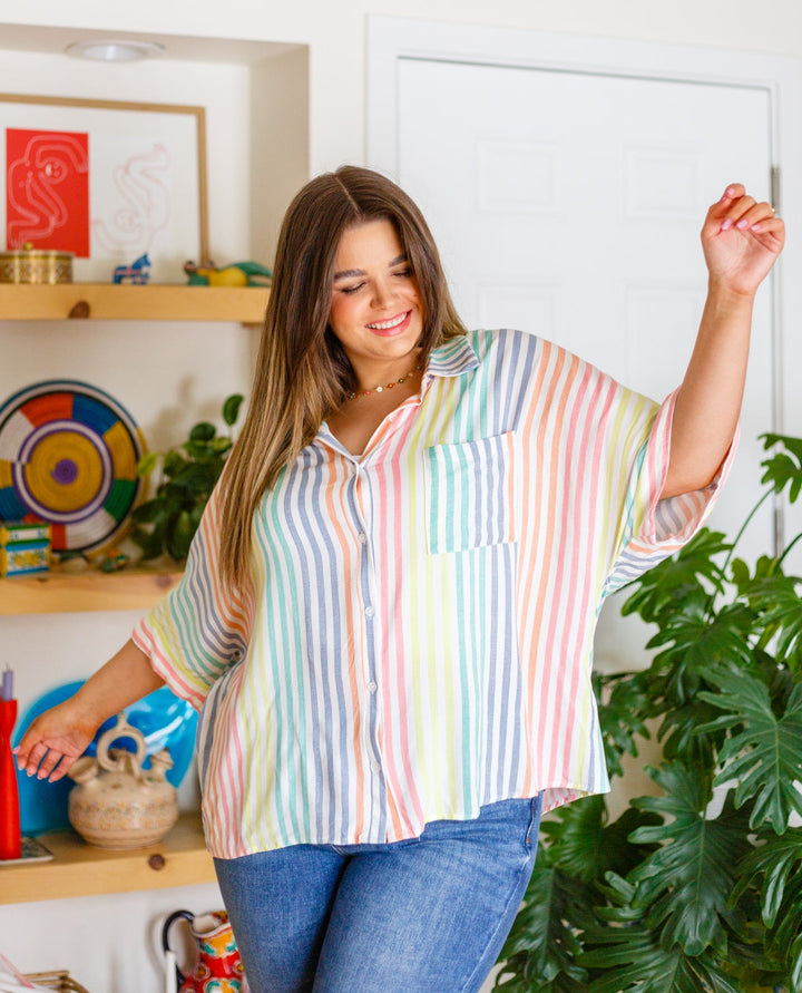 End Of The Rainbow Striped Button Up!