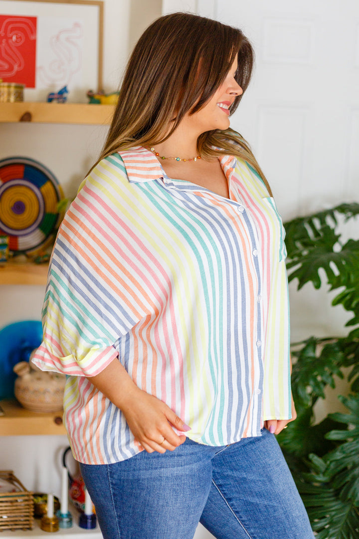 End Of The Rainbow Striped Button Up!