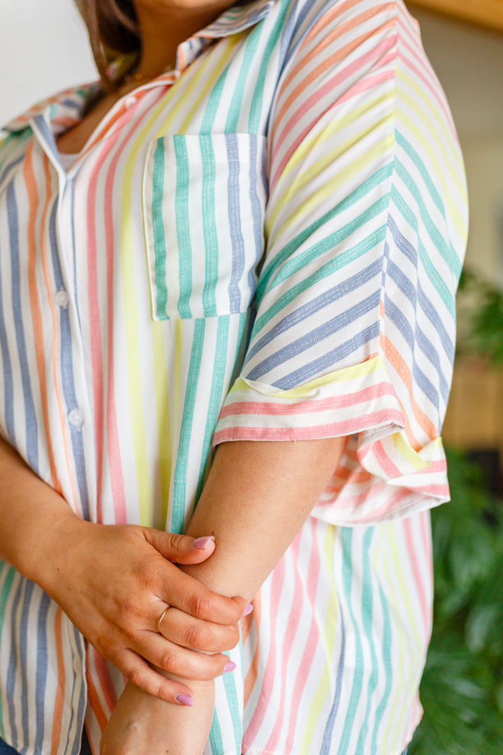 End Of The Rainbow Striped Button Up!