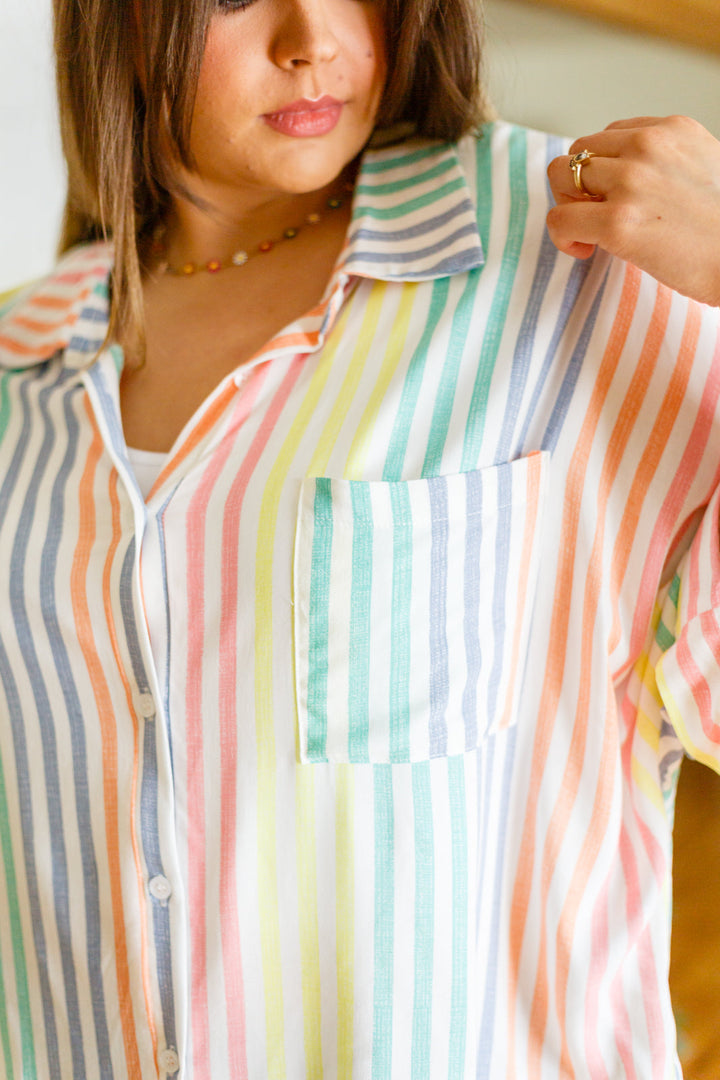 End Of The Rainbow Striped Button Up!