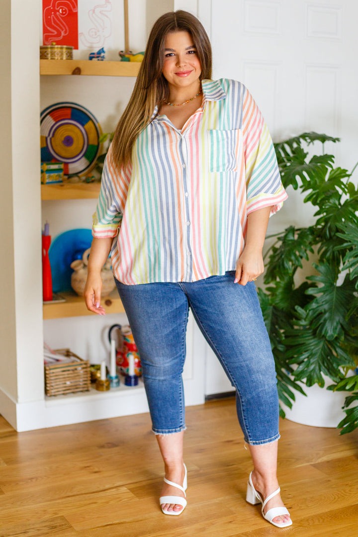 End Of The Rainbow Striped Button Up!