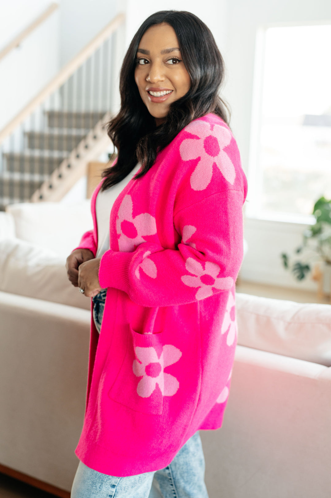 Enough Anyways Floral Cardigan in Pink!