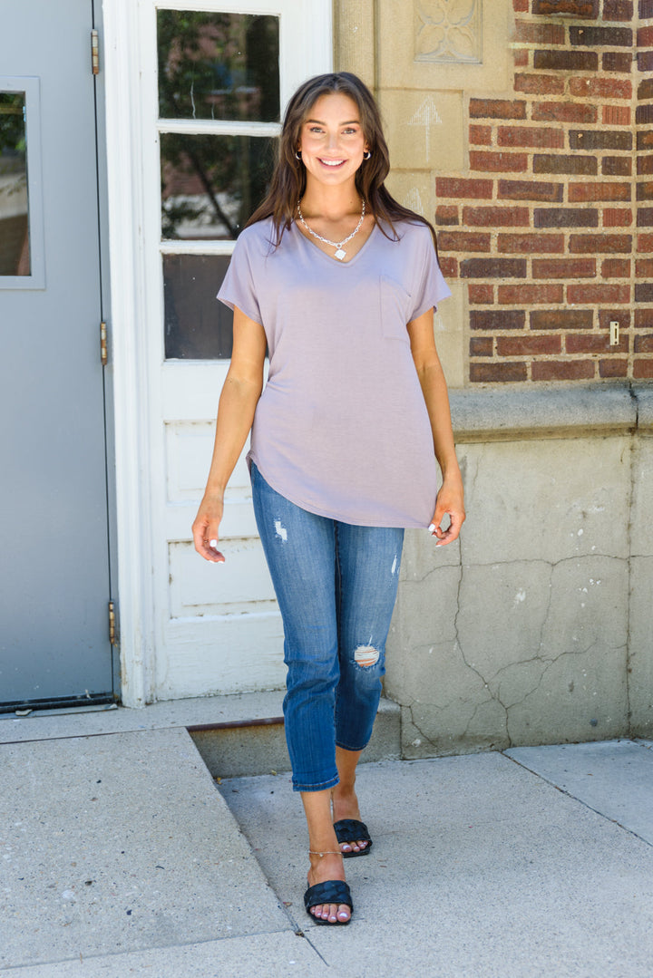 Feel The Zen Tee In Dusty Lavender!