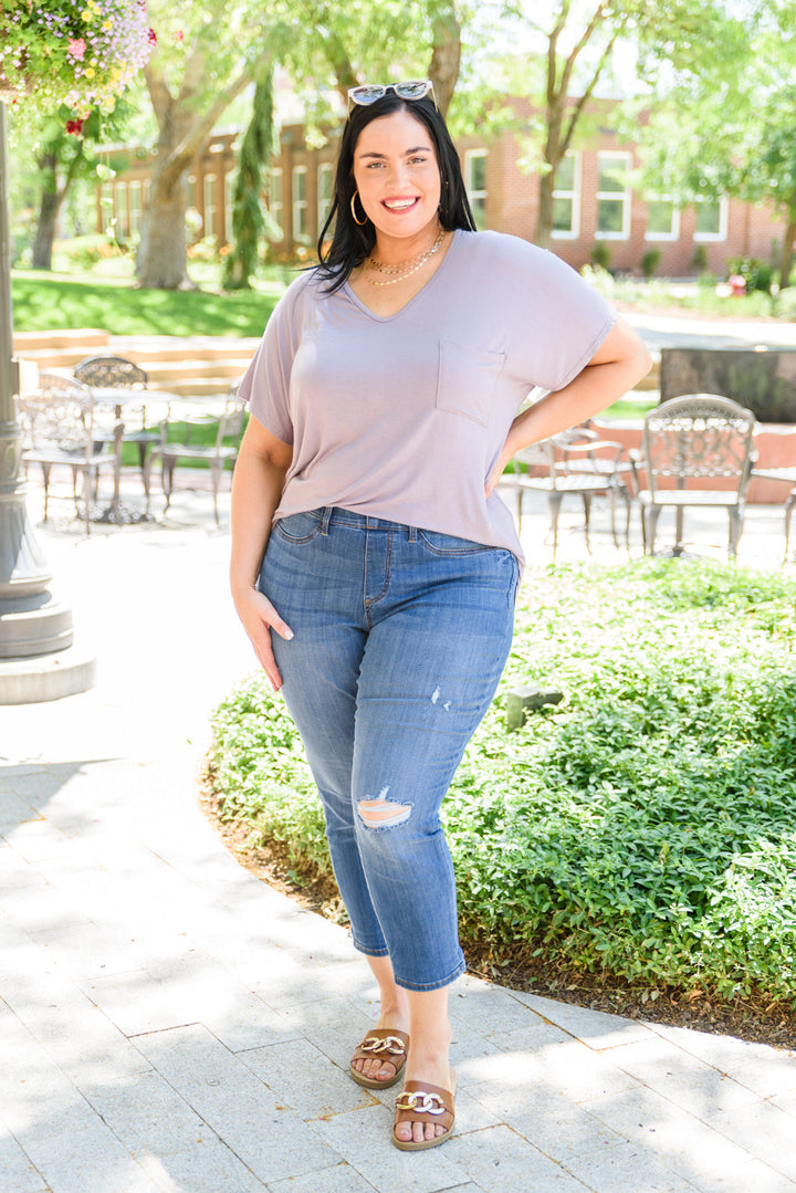 Feel The Zen Tee In Dusty Lavender!