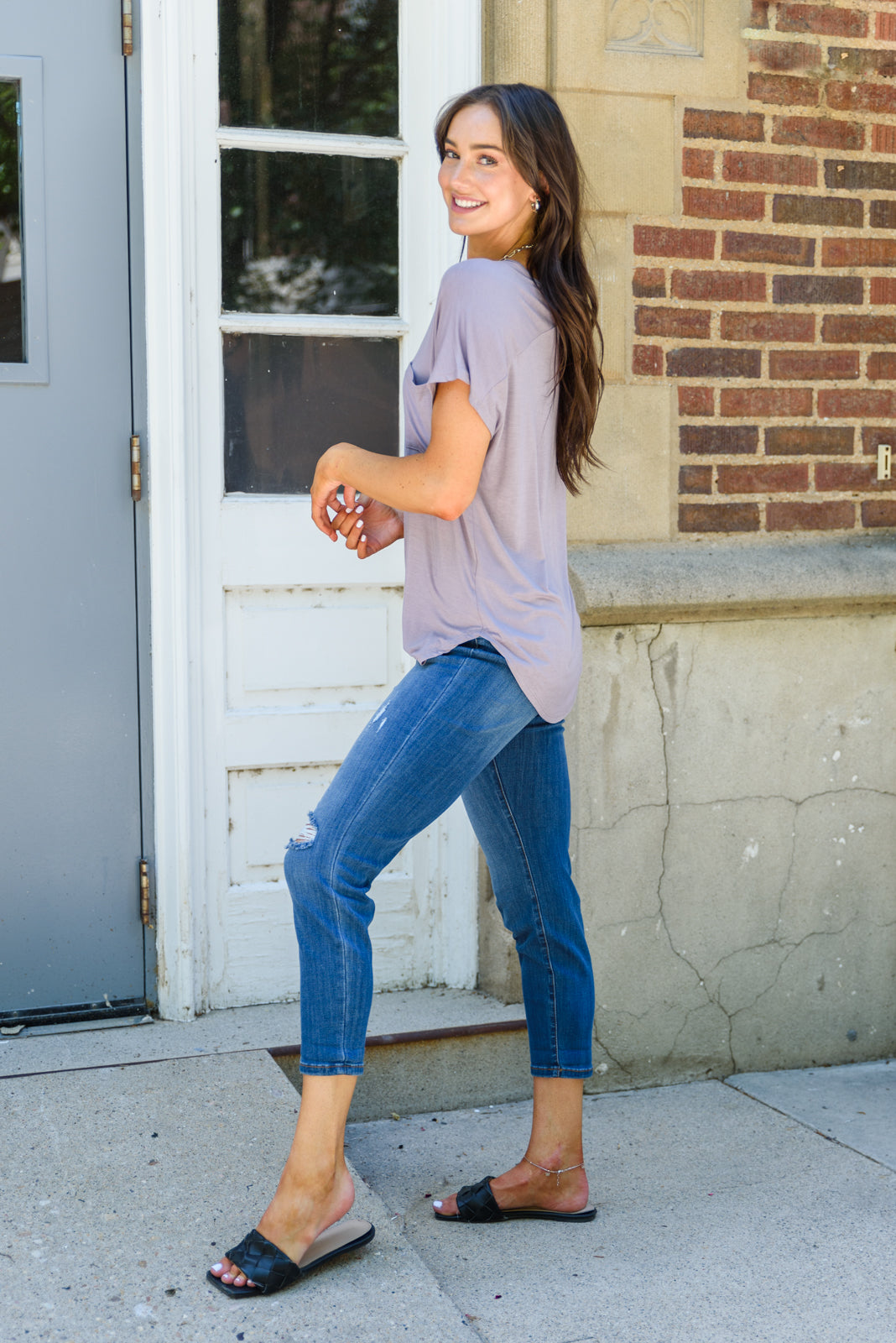 Feel The Zen Tee In Dusty Lavender!