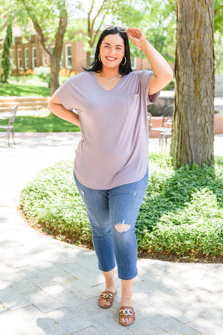 Feel The Zen Tee In Dusty Lavender!