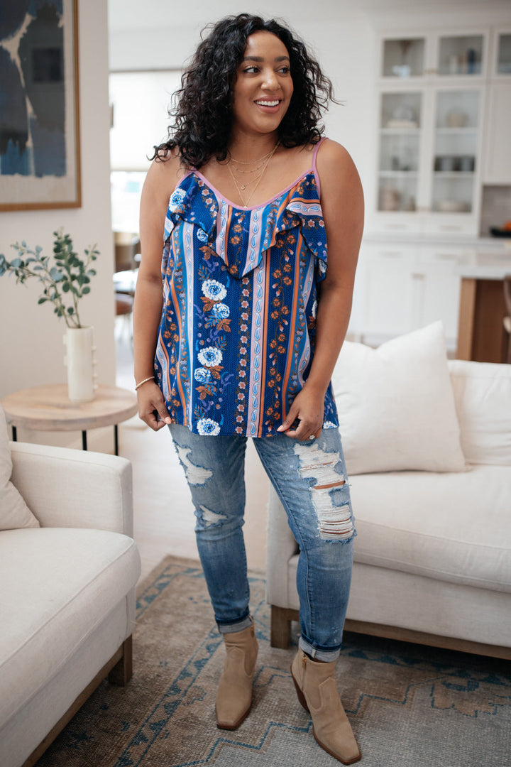 Flirty Florals Tank in Navy/Lavender!